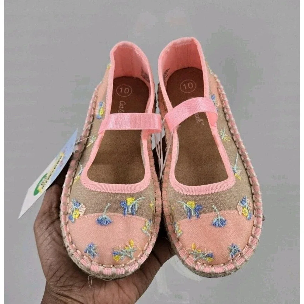 Cat & Jack Toddler Girls Arren Floral Embroidered  Slip-On Espadrille Flat Sz 10 - Picture 2 of 3